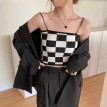 棋盘格吊带短版背心